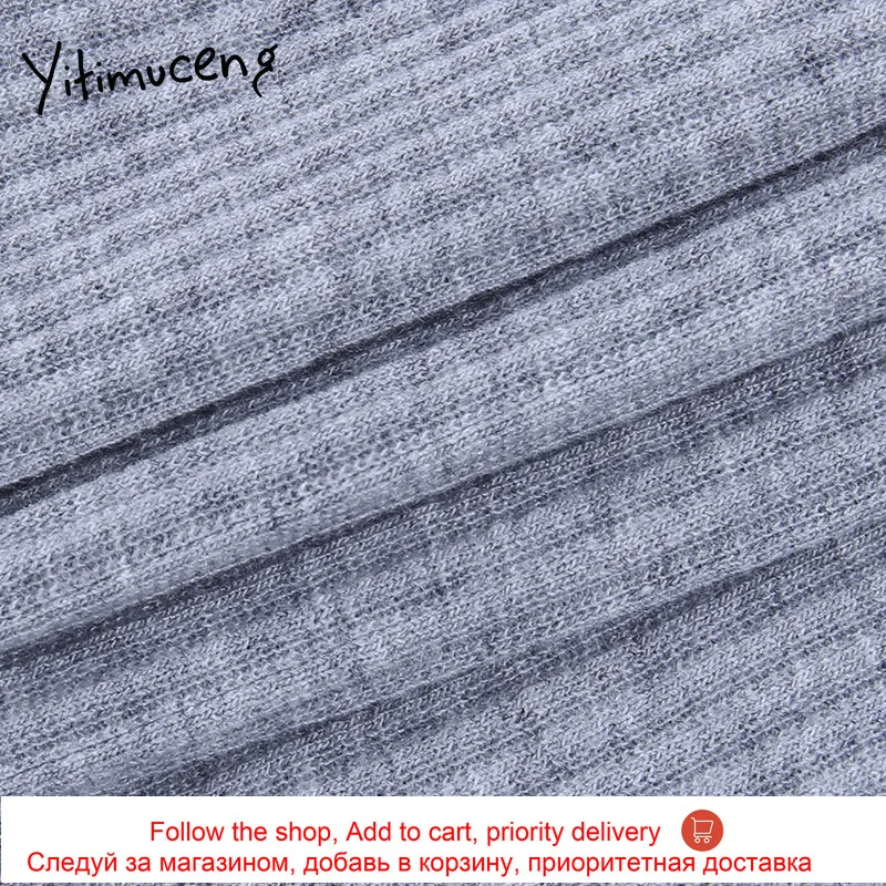 

Yitimuceng Solid Sexy Split Dress Spliced V-Neck Pencil Black Grey Partty Spring Autumn 2021 Dresses Long Sleeve Fashion New