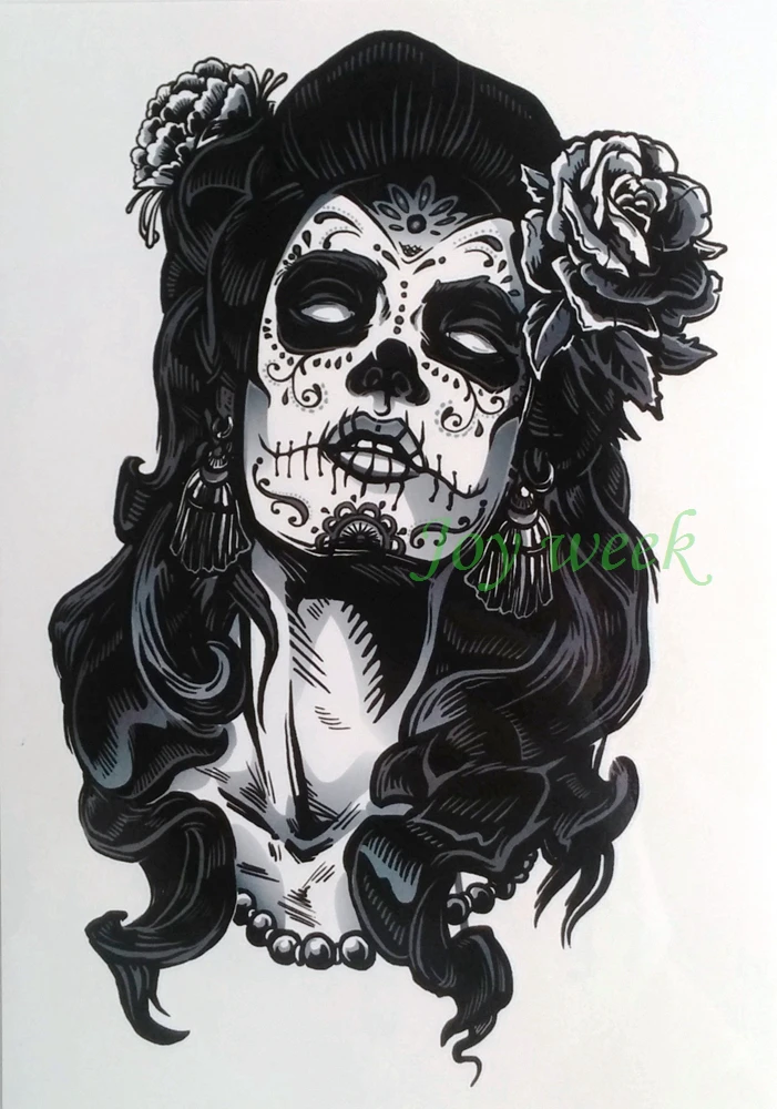 Водостойкая Временная тату Наклейка Большая Чародейка ведьма мексиканский