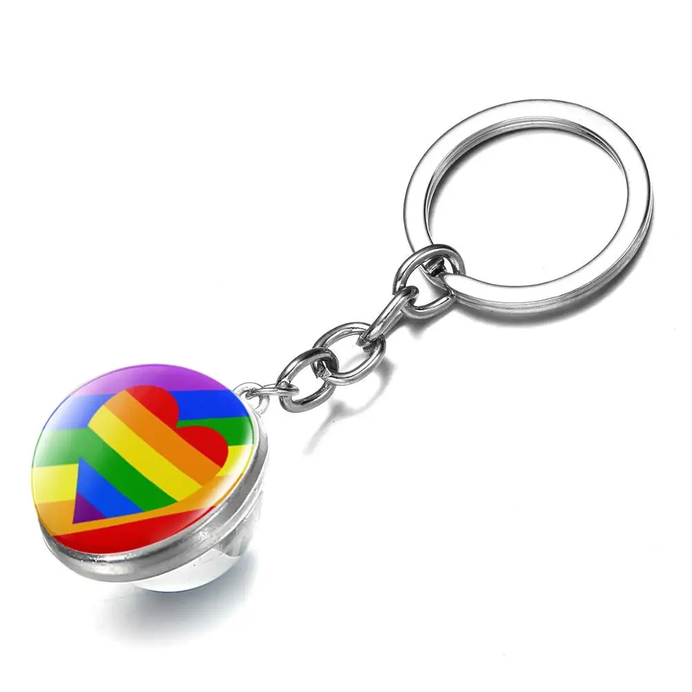 Цепочка для ключей в виде радужной гордости лесбиянок двусторонний стеклянный