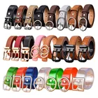 Ремень детский из искусственной кожи, 80 см, с круглой золотистой металлической пряжкой