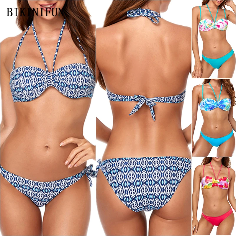 

Новый сексуальный купальник с цветочным принтом, женский купальник на бретельках с лямкой на шее, купальный костюм с открытой спиной, женск...