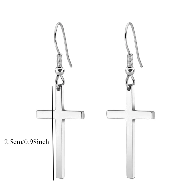 

1Pair Cool Cute Fashion Silver Color Stainless Steel Earrings Punk Cross High Quality Dangle Earrings for Women Men Jewelrys