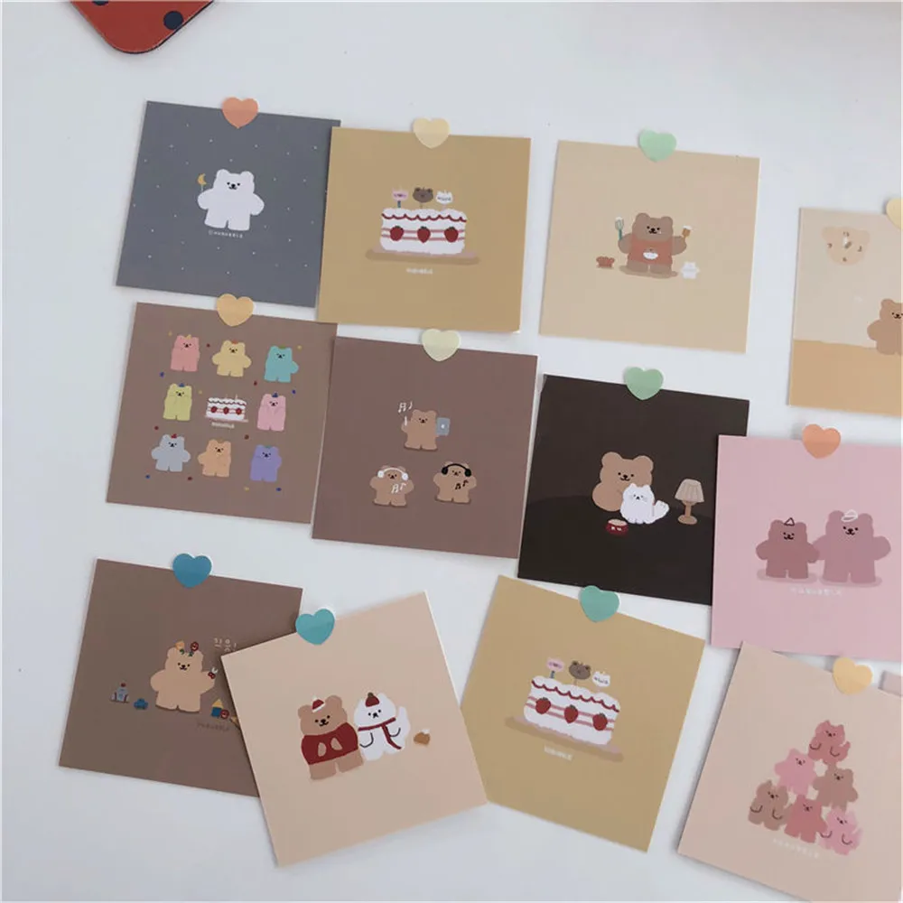 

9pcs/set Strawberry Bear Cards Mini Memo Cards DIY Scrapbooking Materials Wall Background Decorations Korean Stationery
