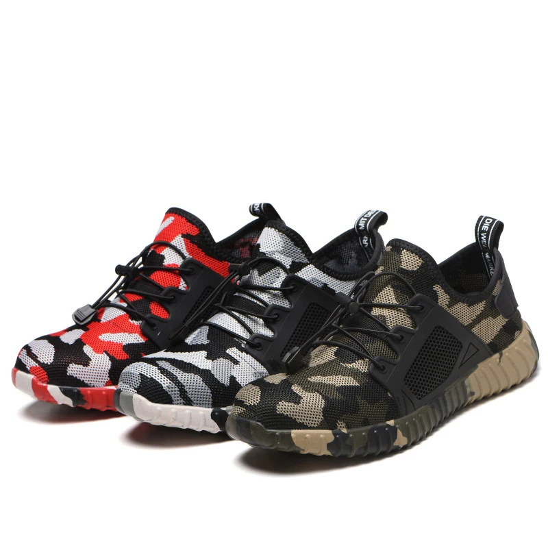 

New camouflage building breathable casual safety shoes anti-smashing anti-slip non-slip flying woven sports shoes work shoes
