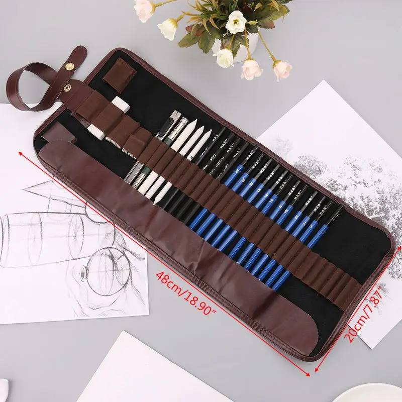 

24pcs Professional Sketching Drawing Art Tool Kit Graphite Charcoal Pencils Eraser Craft Painting Set Q6PA