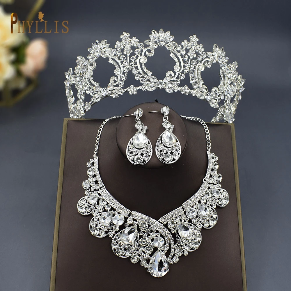 

A116 Rhinestone Tiaras Crown Necklace Earrings Luxury Wedding Jewelry Set Baroque Bridal Jewelry Sets Bride Noiva Headpieces