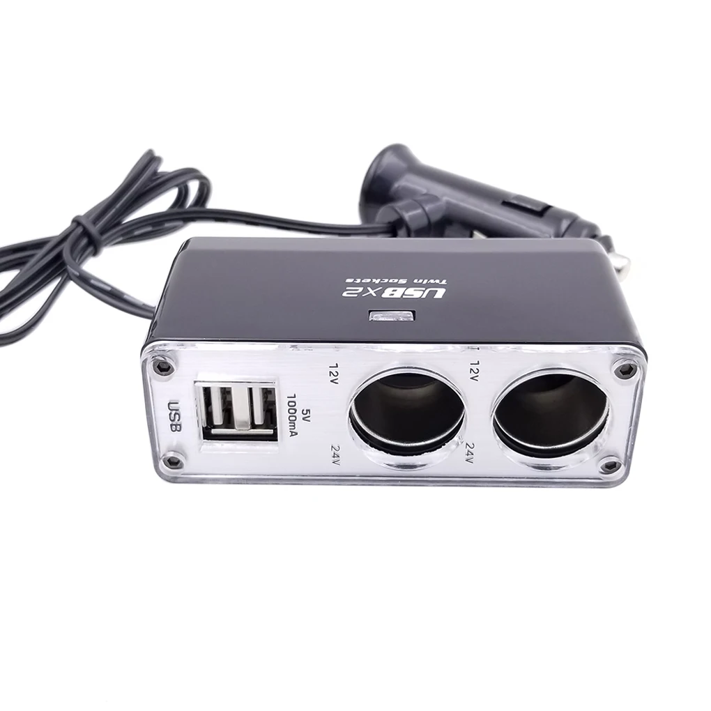 2 в 1 Автомобильное зарядное устройство с двумя USB портами и разветвителем