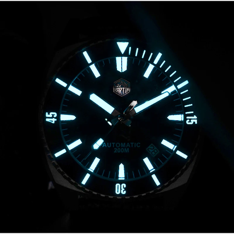 Часы San Martin Мужские С Титановым стеклом Супер Светящиеся Автоматические наручные