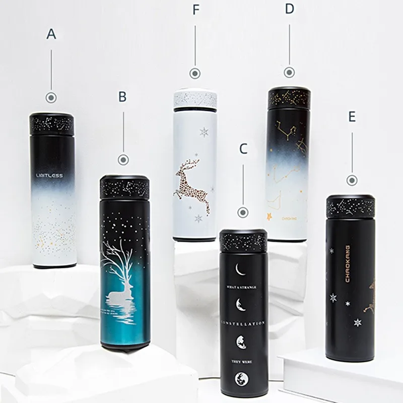 

500ml Creative Luminous Thermos Stainless Steel Vacuum Flask Starry Sky Elk Thermos Cup Water Bottle Gift for Men Women