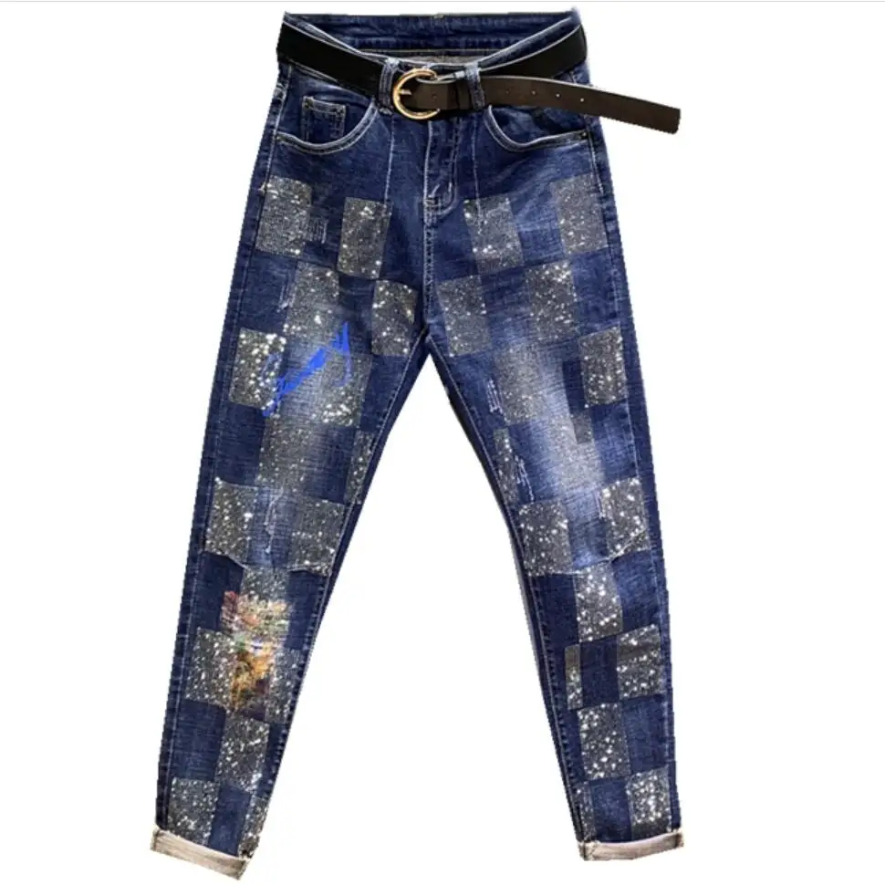 Плюс размер горячие сверла Джинсы женские осенние новые брюки свободные