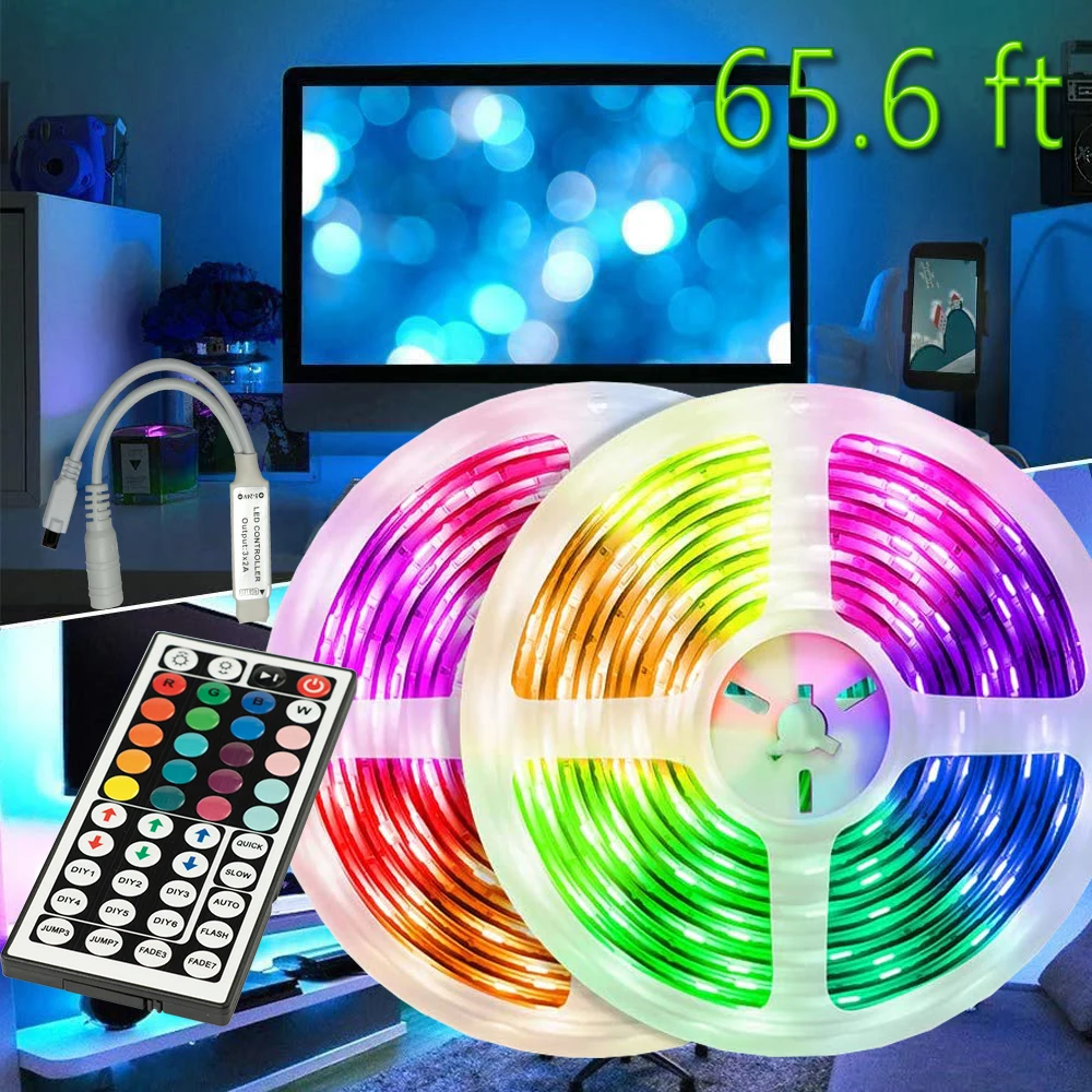 Цветная (RGB) 5050 штепсельная вилка европейского стандарта 65 6 ft ahout 20 м 44 кнопочным