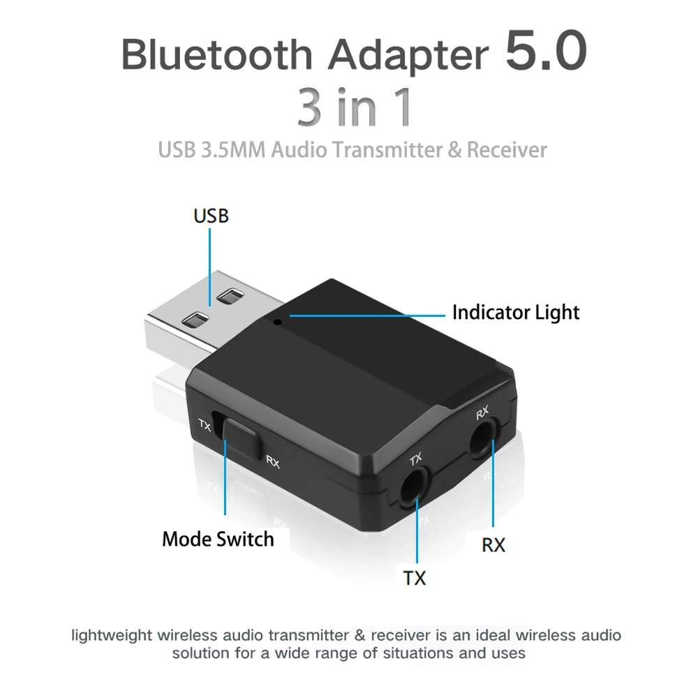 Bluetooth передатчик KEBIDU 3 в 1 аудио 5 мм ресивер беспроводной USB 0 адаптер мини AUX Стерео