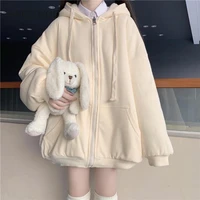 cardigan jacket new coat female tide ins autumn and winter plus velvet thick loose student solid color sweater korean version