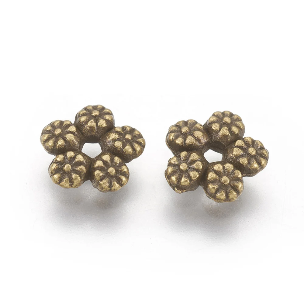 

100 pc Tibetan Style Alloy Spacer Beads Flower Antique Bronze Lead Free & Cadmium Free & Nickel Free 7x7x3.5mm Hole: 4.5mm