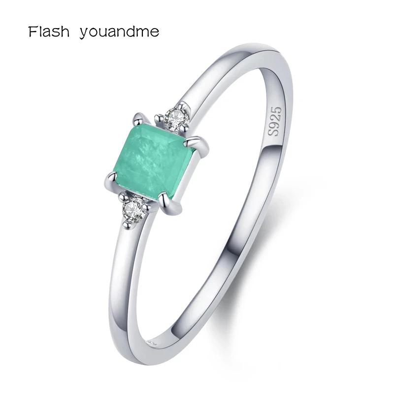 

Ring s925 Sterling Silver Fashion Emerald cut Tourmaline Finger Rings For Women Elegant Simple Paraiba Silver Fine Jewelry