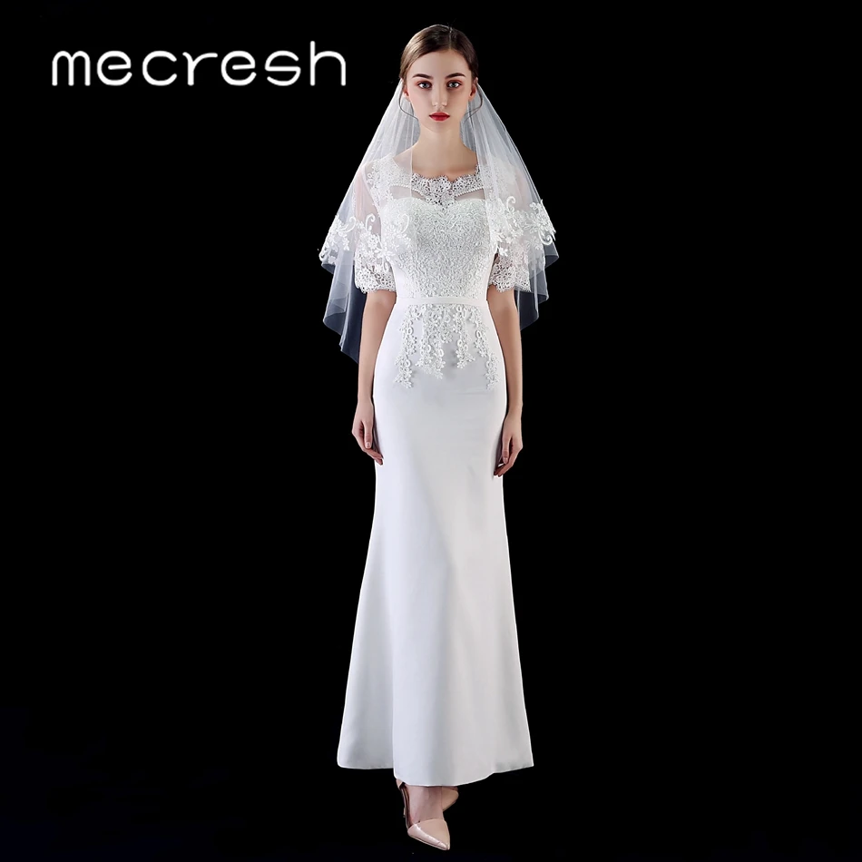 Mecresh двухслойная кружевная Цветочная Фата с гребнем белого бежевого цвета длиной