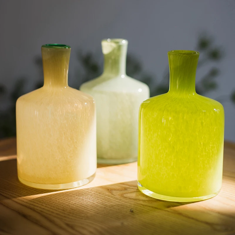 Handmade Art Glass Vase Small Mouth Flower Holder Aromatherapy Bottles Essential Oil Bottle Decorative Ornaments Nordic Morandi