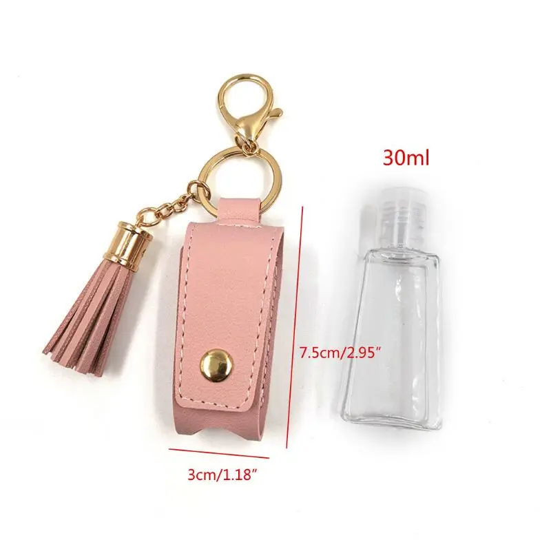 

30ml Portable Empty Hand Sanitize Bottle with Tassels Leather Keychain Holder N1HE