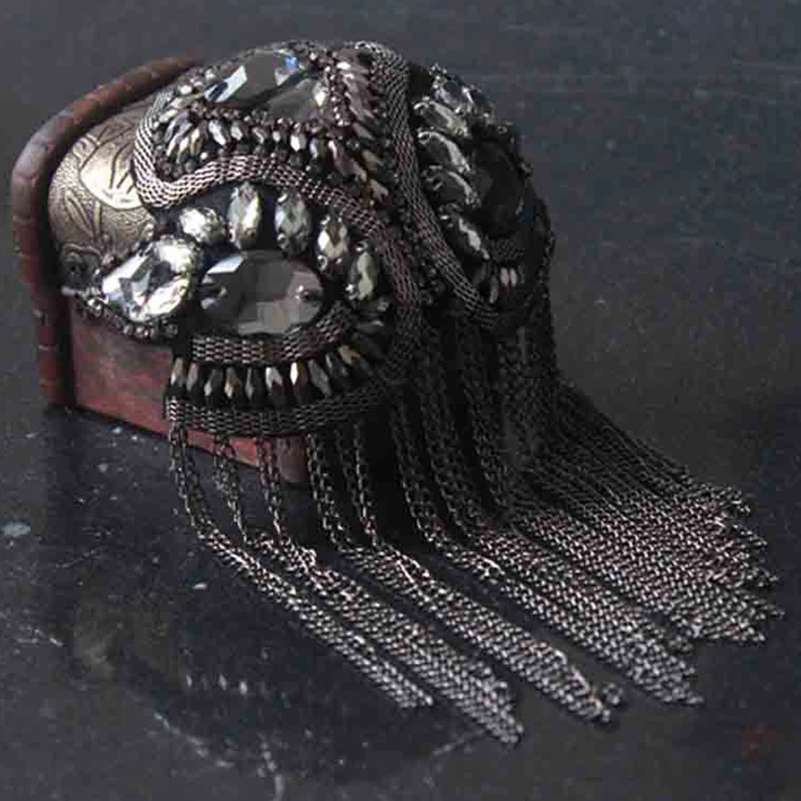 Стразы Украшенные бисером Хрустальный значок на плечо воротник с бахромой