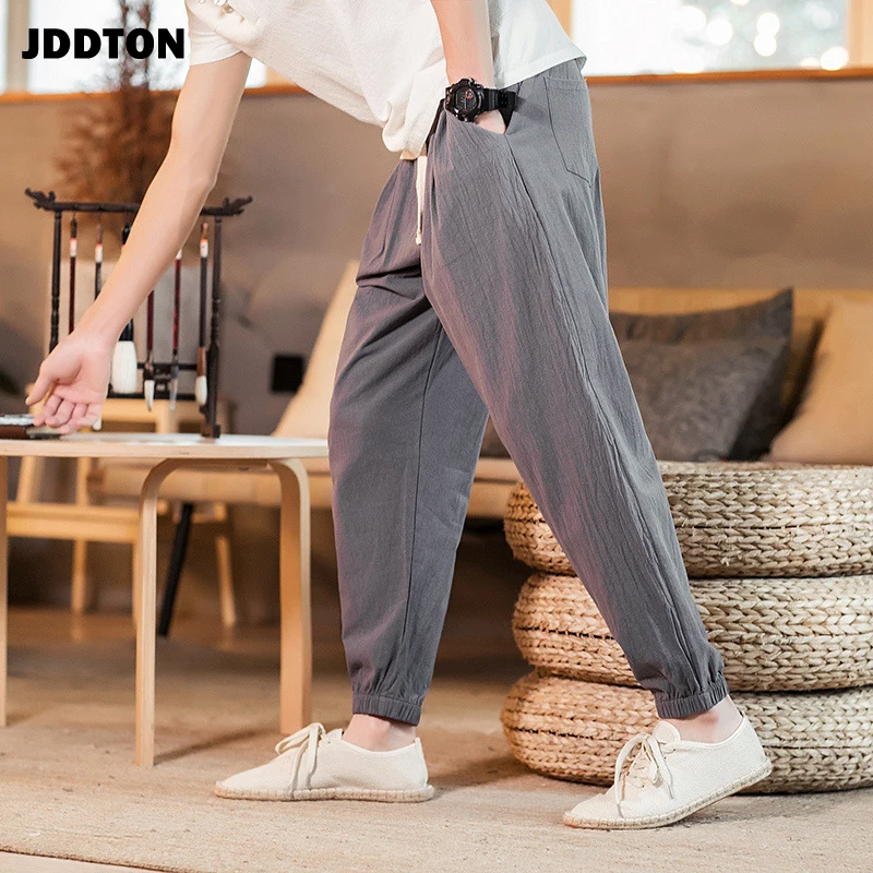 Мужские хлопковые брюки JDDTON повседневные льняные шармы длиной до щиколотки в