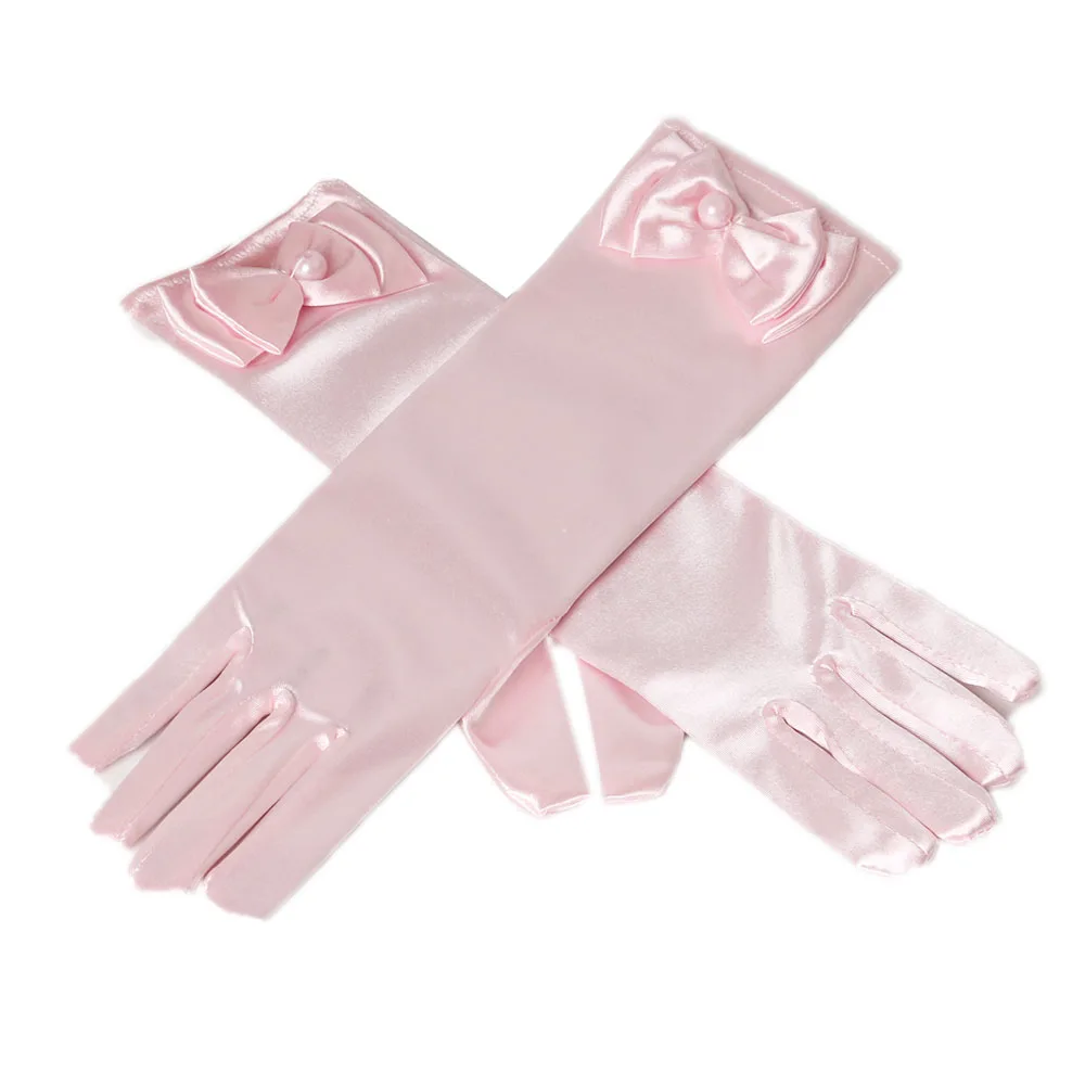 11 цветов Вечерние перчатки для девочек длинные принцессы атласные с жемчужным