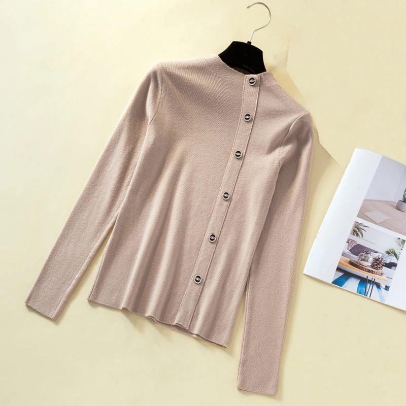 Winter Solid Knitted Women Sweaters And Long Sleeve turtleneck Vintage Pullovers Sueter Mujer Tops Korean Kawaii Button Jumper | Женская