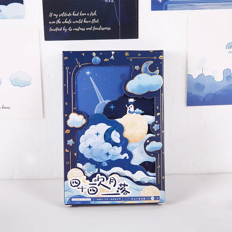 

30 Pcs/Set Forty-four Moonsets Series Postcard INS Style Hollowed Greeting Cards Message Card Birthday Gift Card