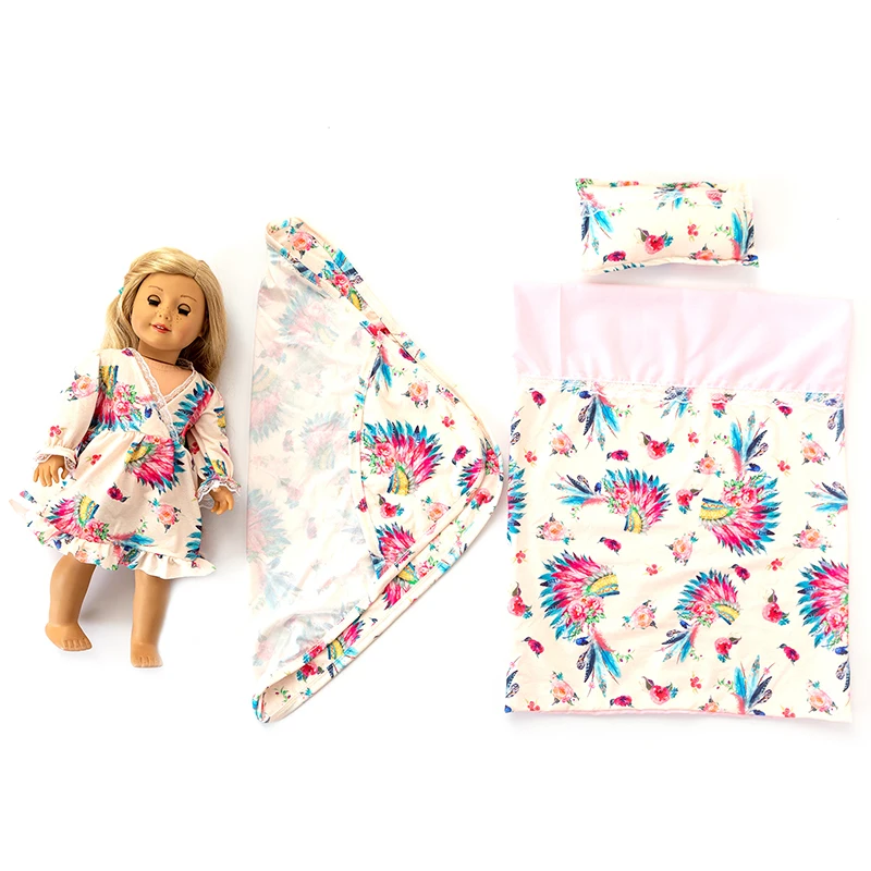 

Fit 18 inch 43cm American Born New Baby Girl Doll Clothes Accessories 4 Pieces Sleeping Quilt Robe Suit For Baby Birthday Gift