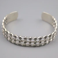 pure 925 sterling silver bracelet width 12mm hollow pattern marcasite cuff bangle about 17g diameter 55 60mm
