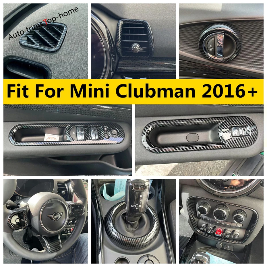 

Wheel Gear Panel Handle Bowl Dashboard AC Air Window Lift Frame Cover Trim Carbon Fiber Accessories For Mini Clubman 2016 - 2021
