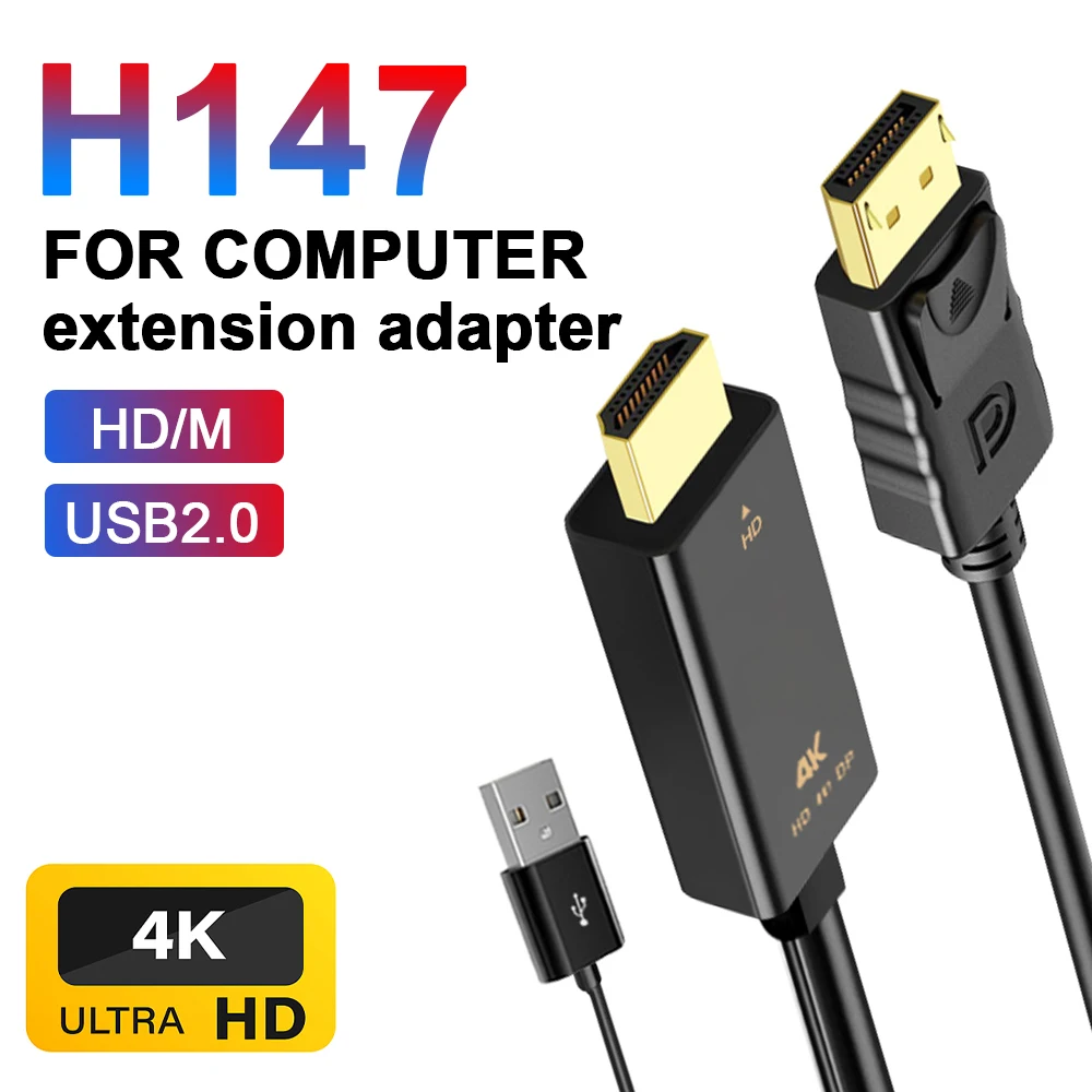 

Кабель-адаптер для порта 4K HD DisplayPort с питанием от USB 2,0, активный HDMI-совместимый переходник «папа»-«мама» для ноутбука DP/F DP/M