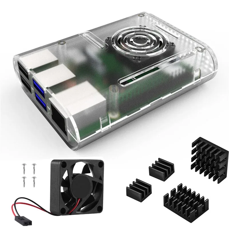 Transparent 3in1 Raspberry Pi 4 Чехол, Raspberry Pi чехол с охлаждающим вентилятором, Raspberry Pi 4 радиатор для Raspberry Pi 4 Модель B, Pi 4B, Pi 4 - Цвет: Transparent 3in1