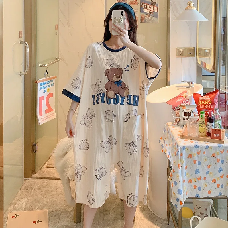 Cute Cartoons Onesies Costume For Women Sleepwear Short Sleevee Cotton Animal Pajamas Set Nightdress