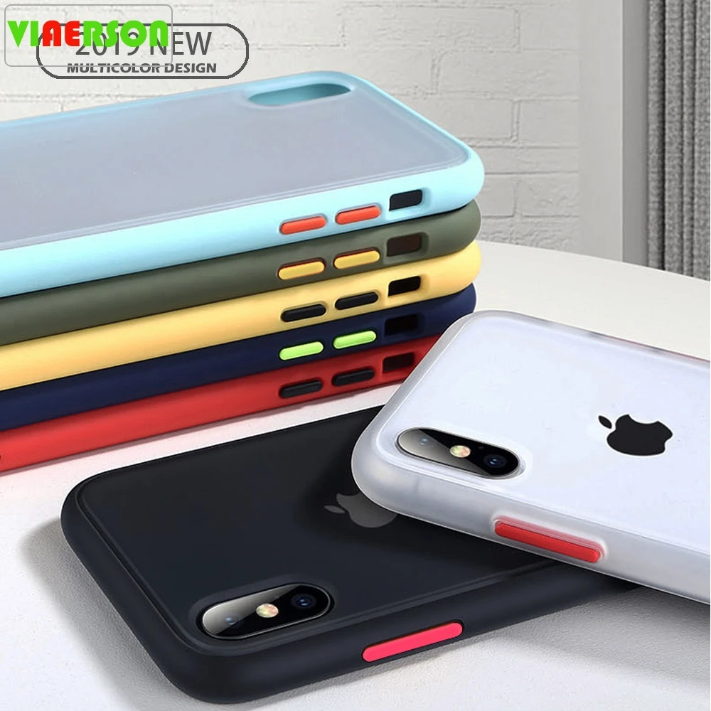

Smooth Glossy Skin Hard PC Case For iPhone 11 Pro Max 11 Pro 11 XS Max XR XS X 7 8 6 6S Plus Hit Color Silicone Frame Half Clear