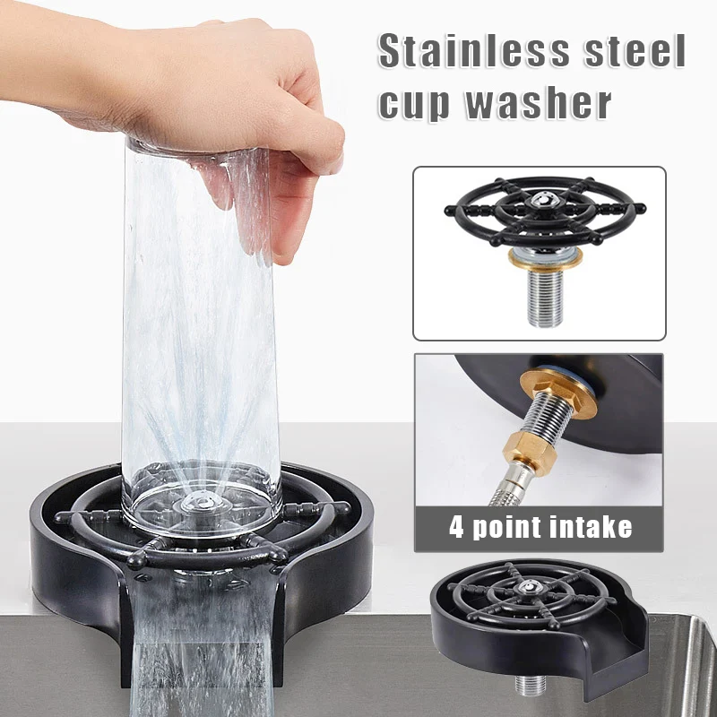 

Rinser Stainless Steel Automatic Cup Glass Cleaning Tool for Kitchen Sinks Bar Coffee Shop xqmg Water Bottles Kitchen Dining