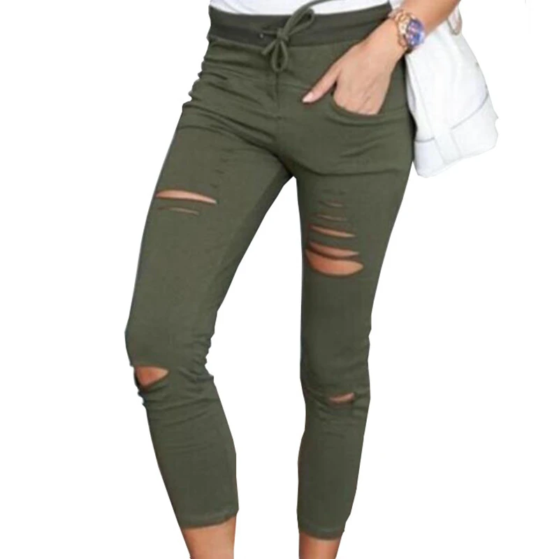 Женские узкие джинсы с дырками черные и белые эластичные брюки карандаш до