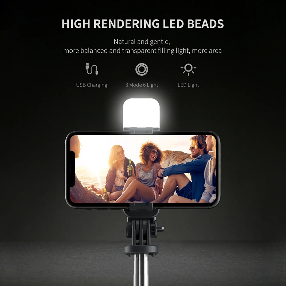 

i-Selfie Wireless bluetooth selfie stick foldable mini tripod with fill light shutter remote control for Vivo Smartphone iPhone