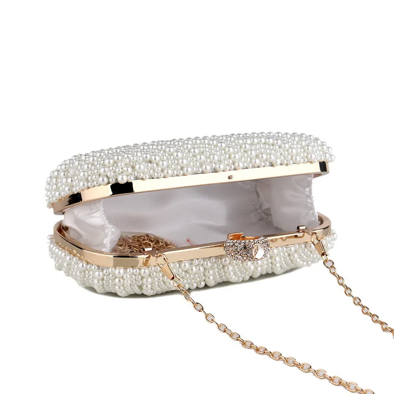 

Female Minaudiere,7.5 Inch Pearl Wristlet Bag,Clutch Bag,Cosmetic Bag for Dinner Party,Shoulder Bag,Diagonal Bag
