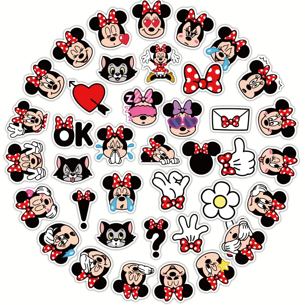 40pcs Disney Minnie Mouse  Stickers For Kids Cute Anime Stickers Luggage Notebook Scrapbooking Sticker