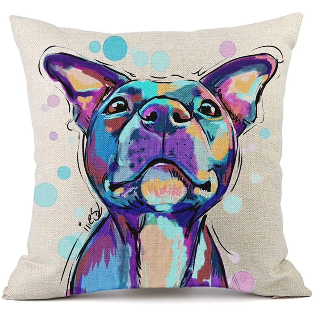 

Redland Art Cute Pet Pit Bull Dogs Pattern Linen Throw Pillow Covers Cushion Cover Pillowcases Home Decor 18 x 18 Inches