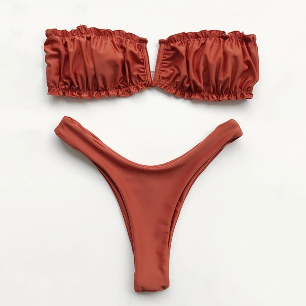 Женский купальник бандо бикини с леопардовым принтом v образный вырез