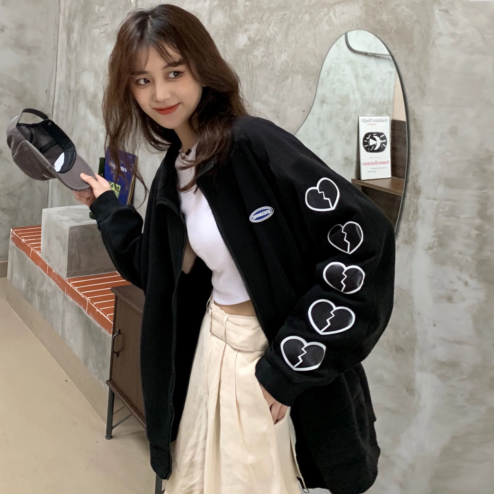 

В гонконгском стиле, американский хип-хоп, милая фотография для женщин, модный свободный стильный тонкий шикарный топ для ранней осени, Rac