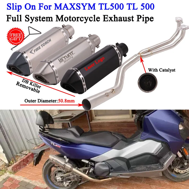 

Full System Motorcycle Exhaust Escape Moto Middle Link Pipe Slip For MAXSYM TL500 TL 500 Connecting 51mm Moto Muffler DB Killer
