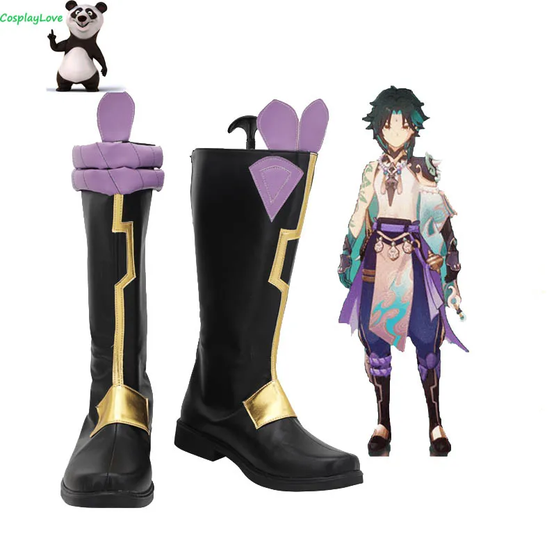 

CosplayLove Genshin Impact Xiao Black Cosplay Shoes Long Boots Leather Custom Hand Made For Girl Boy