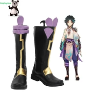 cosplaylove genshin impact xiao black cosplay shoes long boots leather custom hand made for girl boy