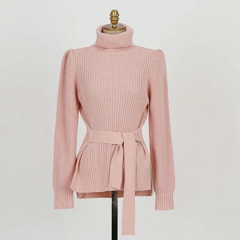 New 2020 Winter Turtleneck Sweater Women With Belt Pink Gray Beige Or Black Sweaters And Pullovers Thicken Warm Knitted | Женская одежда