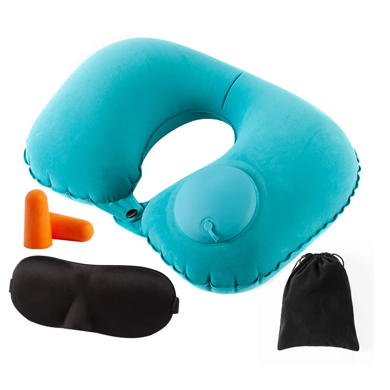 

U-Shape Travel Pillow Set Automatic Air Inflatable Airplane Car Pillows Ring Pillow Folding Press Type Bed Pillows Neck Cushion