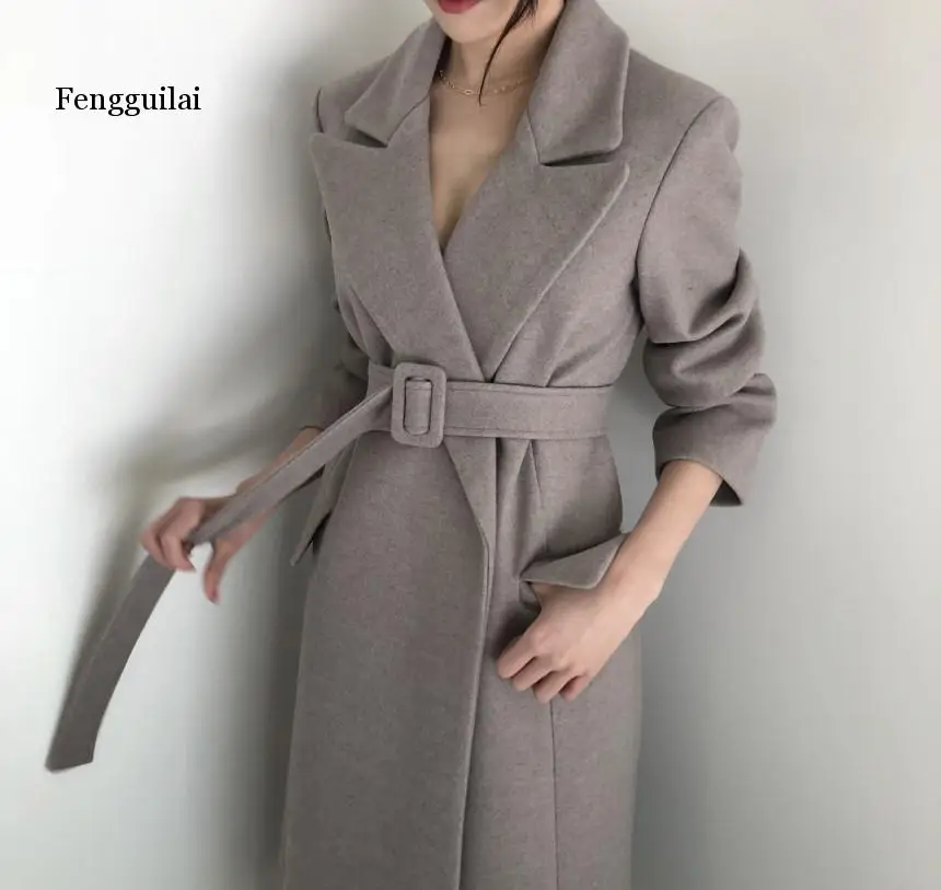 

Autumn And Winter Europe And America Elegant Fengguilai Elegant Long Woolen Jacket Women's Solid Color