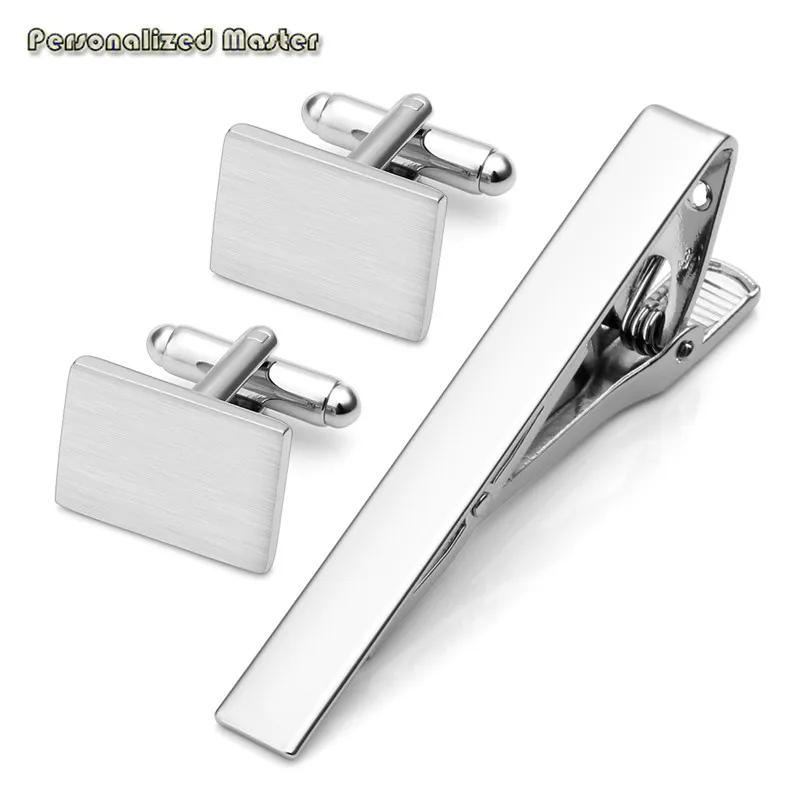 

Personalized Master Blank 3pcs Stainless Steel Cufflinks and Tie Clip Bar Set for Men Fathers Day gift