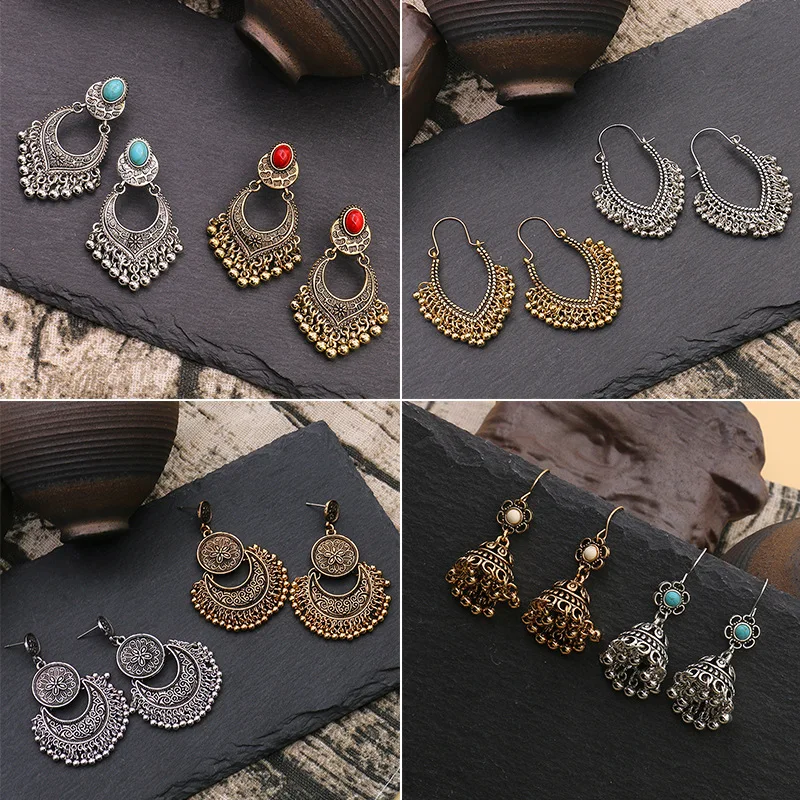 Большие длинные висячие серьги Exknl для женщин Винтажные с бахромой и цветами в